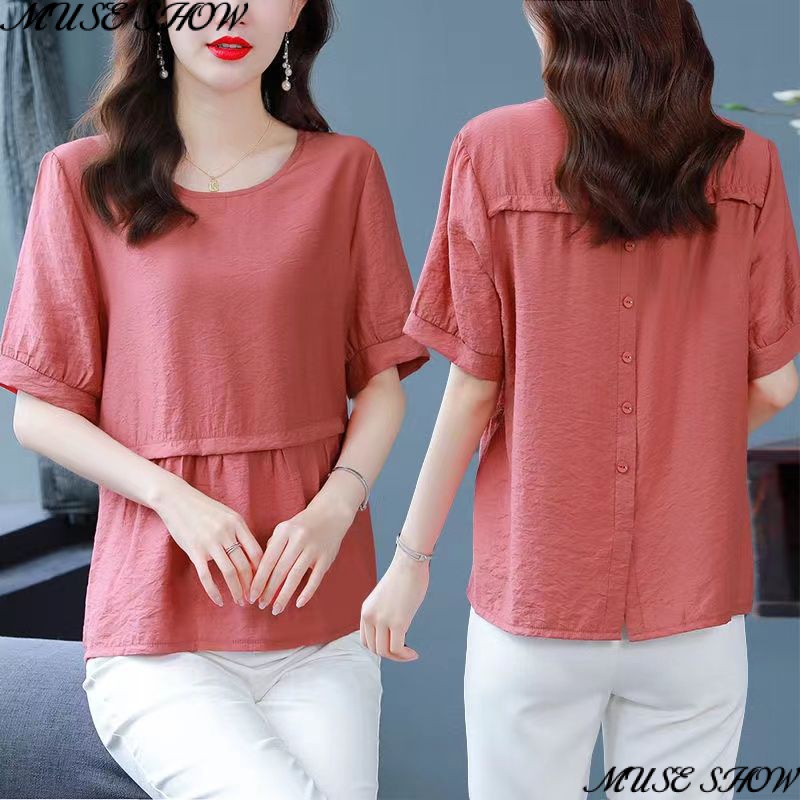 Áo Sơ Mi Cotton Lanh Dáng Rộng Cài Nút 100% Phong Cách Hàn Quốc Thời Trang Cao Cấp Cho Phụ Nữ Trung Niên