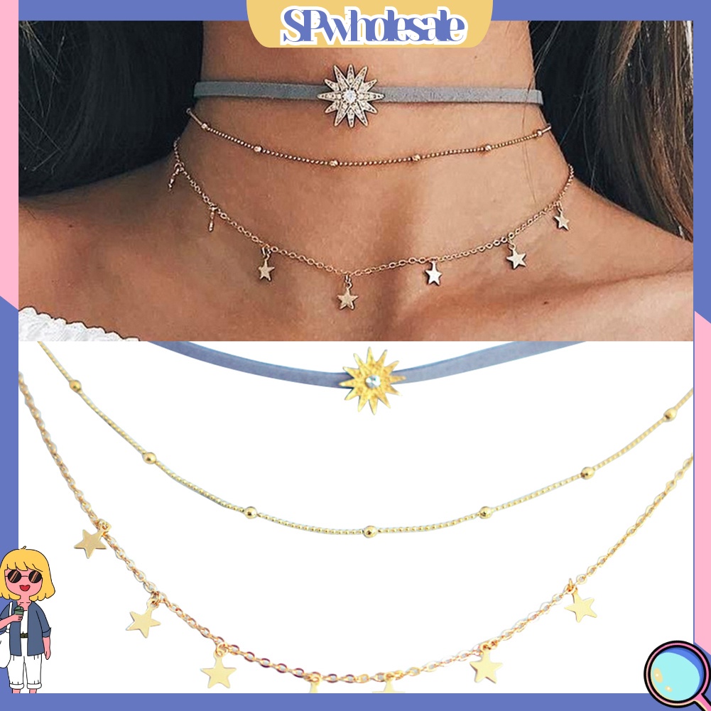 &lt;SPwholesale&gt; Vòng Cổ Choker Mặt Ngôi Sao Năm Cánh Đính Đá Pha Lê