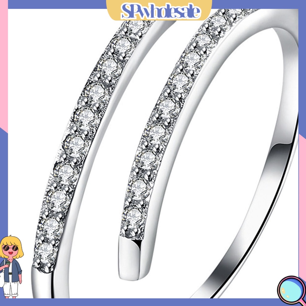 <SPwholesale> Nhẫn Hở Mạ Bạc 925 Đính Đá Zircon Đơn Giản