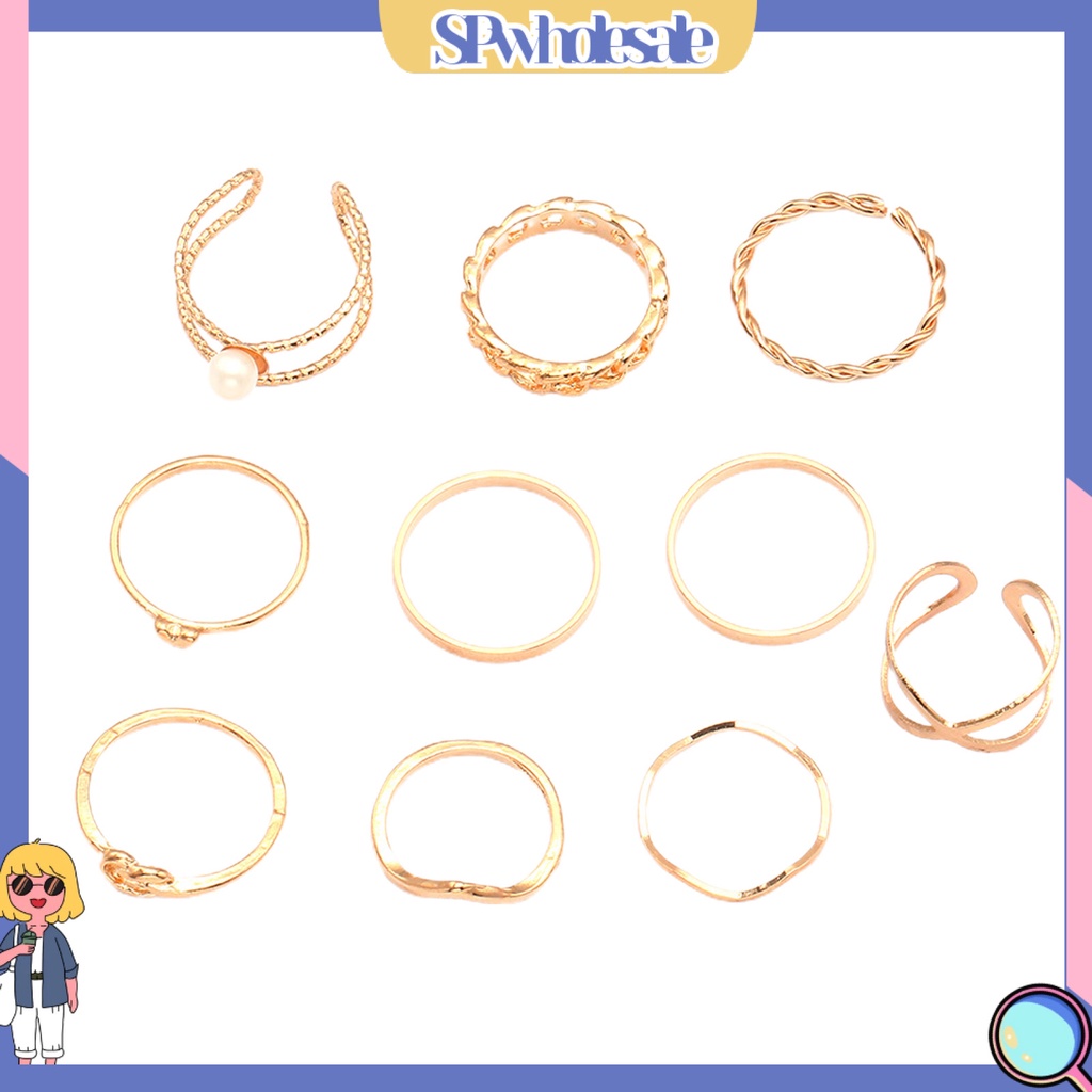<SPwholesale> Set 10 Nhẫn Đeo Khớp Ngón Tay Phong Cách Vintage Cho Nữ