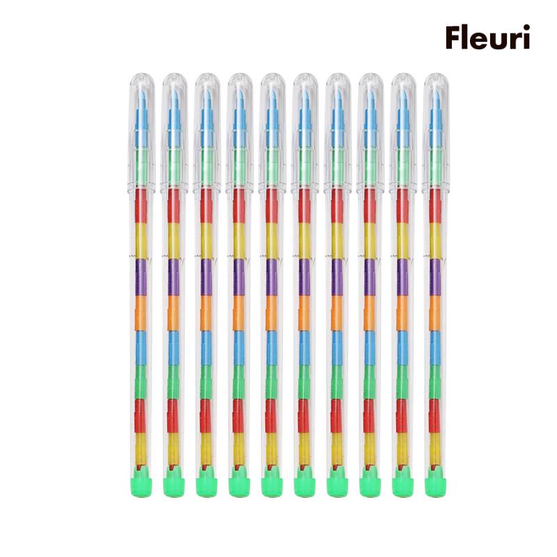 [Fleurir] Set 10 Bút Chì Màu Có Thể Xếp Chồng Lên Nhau Mịn Màng Dành Cho Bạn Gái
