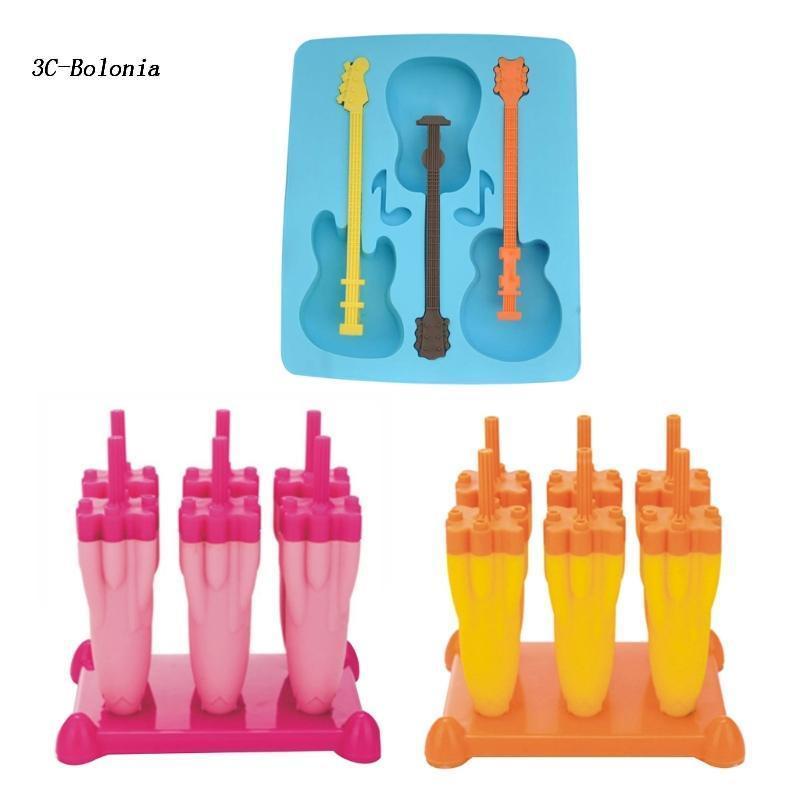 Khuôn Làm Kem Bằng Silicon Họa Tiết Hoạt Hình Guitar / Tên Lửa DIY