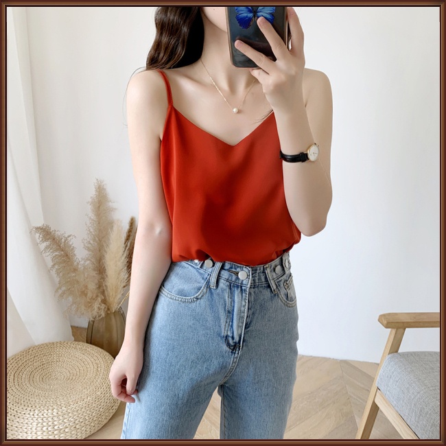 Áo Voan Hai Dây Cổ Chữ V Màu Trơn Thời Trang Dành Cho Nữ