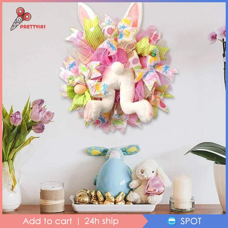 [Prettyia1] Vòng Hoa Treo Tường Hàng Rào Cửa Phục Sinh Hình Tai Thỏ Trang Trí Bên Ngoài