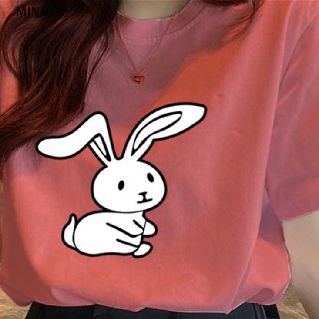Áo Thun Nữ Tay Ngắn Cổ Tròn In Hình Thỏ Hoạt Hình Thời Trang Mùa Hè