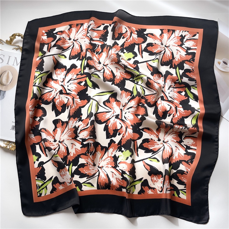 Khăn Choàng Cổ Hình Vuông Cỡ Nhỏ Bằng Lụa In Họa Tiết Hoa Màu Sắc Thời Trang Tinh Tế Cho Nữ