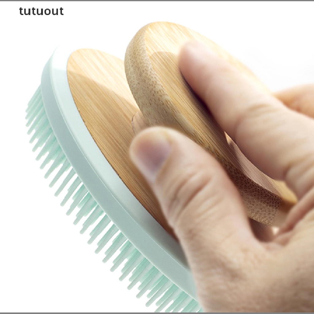 Bàn Chải Tắm Bằng Silicon Với Tay Cầm Bằng Tre Tiện Dụng