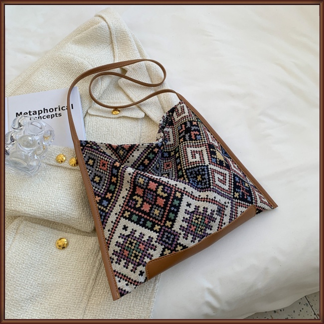 Túi Xách Đeo Vai Vải Bạt Ngăn Chứa Rộng Họa Tiết Dân Tộc Thời Trang Nữ