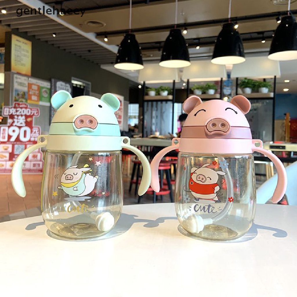 Bình Nước 350ML Hình Chú Heo Dễ Thương Kèm Ống Hút Và Dây Đeo Vai Cho Trẻ Mẫu Giáo