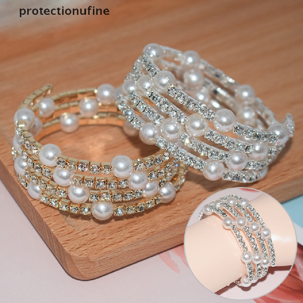 Vòng Đeo Tay PR3VN Đính Ngọc Trai Nhân Tạo Nhiều Lớp Co Giãn Thanh Lịch Dành Cho Nữ