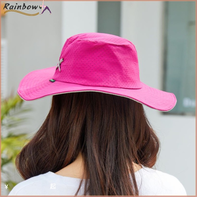 Mũ Rộng Vành Chống Nắng Bằng Cotton Phối Lưới Thoáng Khí Có Dây Đeo Điều Chỉnh Được Bảo Vệ Tia Uv