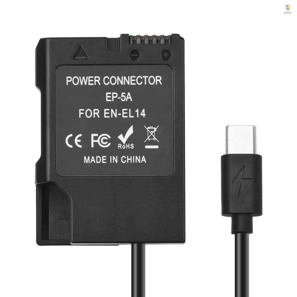 Đầu Nối Pin Andoer EN-EL14 USB-C Với Cáp Nguồn USB Type-C Thay Thế Cho D3100 D3200 D3300 D3400 D3500 D5100 D5200 D5300 D5