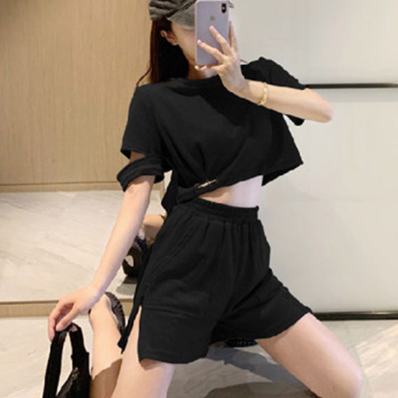 Set Đồ Thể Thao Áo Thun Tay Ngắn Phong Cách Mới 2023 + Quần Short Ống Rộng Ngọt Ngào Thời Trang Mùa Hè Cho Nữ