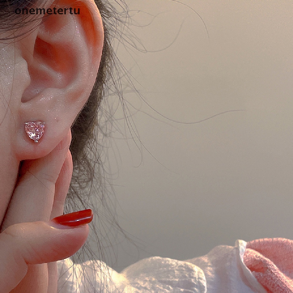 1 / 2 Cặp Bông Tai Đính Đá Zircon Hồng Hình Giọt Nước Thời Trang Lãng Mạn