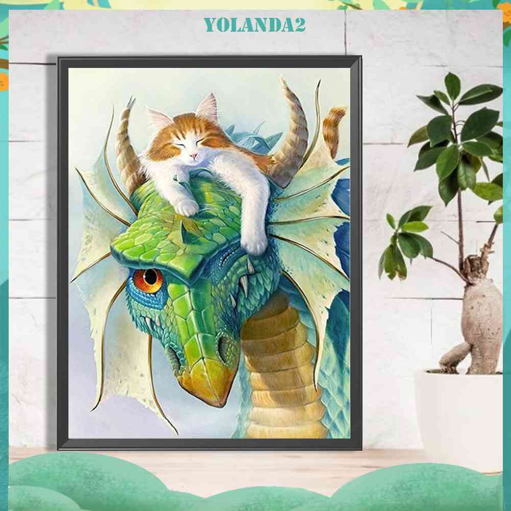 Tranh Đính Đá Kim Cương Toàn Bộ 5D DIY Hình Vẽ Mèo Khủng Long Trang Trí Nhà Cửa