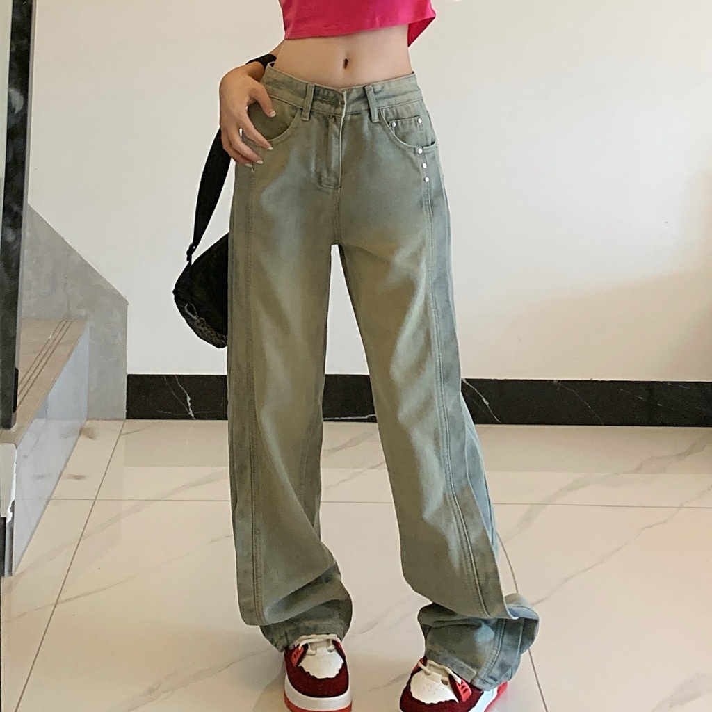 Quần Jeans Nữ Dài Lưng Cao Ống Rộng Thời Trang Hàn Quốc