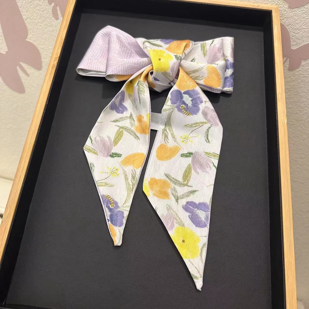 Khăn Quàng Cổ Lụa Thắt Nơ Họa Tiết Hoa Phong Cách Pháp Cổ Điển Dành Cho Nữ