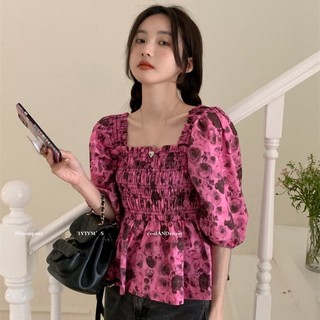 Áo Kiểu Cổ Vuông Tay Phồng Thời Trang Mùa Hè 2024 Phong Cách Pháp Cổ Điển Cho Nữ