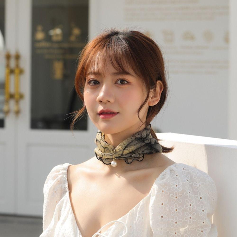 Khăn Choàng Cổ Co Giãn In Họa Tiết Hoa Đơn Giản Viền Xếp Nếp Phong Cách Hàn Quốc Cho Nữ