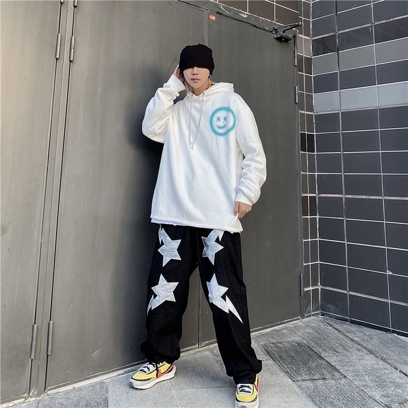 Quần jean unisex ống rộng họa tiết sao nhiều màu Y2k Bán Chạy