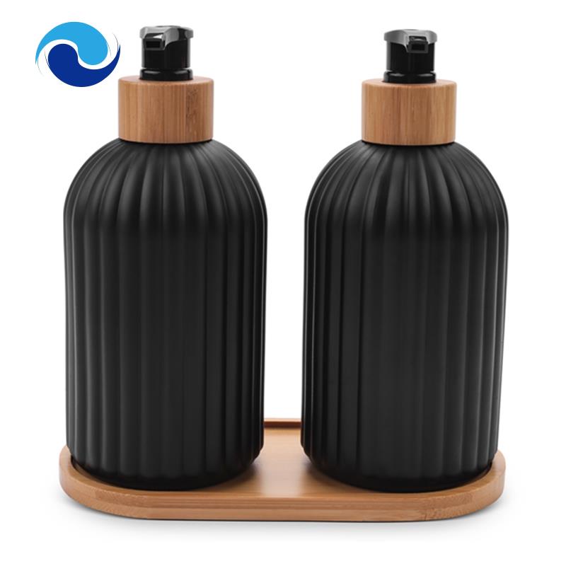 Bộ Bình Đựng Xà Phòng Thủy Tinh 14Oz Kèm 2 Khay Gỗ Dành Cho Trang Trí Nhà Bếp Phòng Tắm Nông Trại