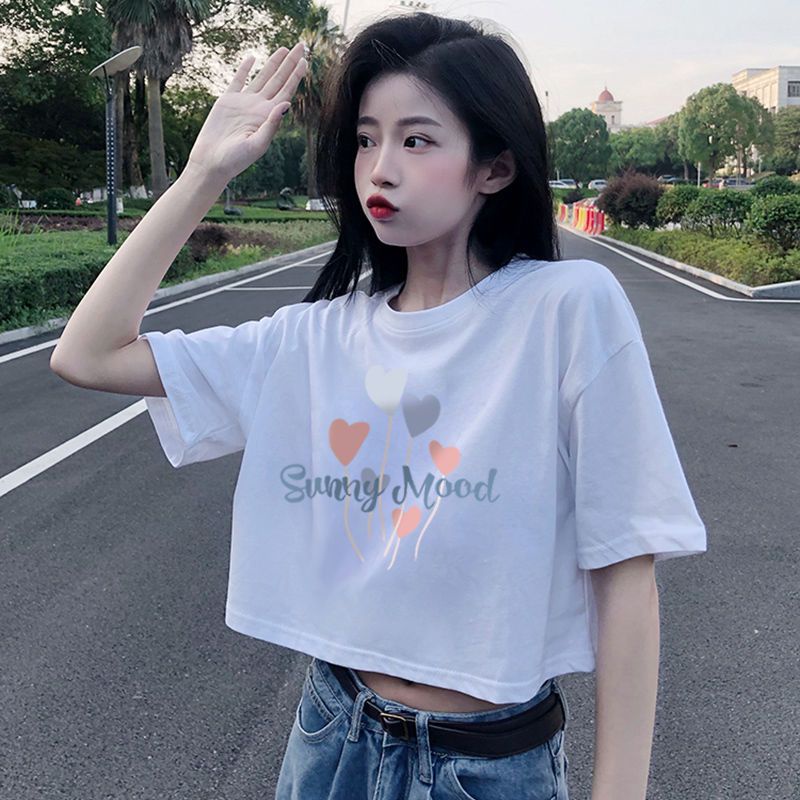 Áo Thun Cotton Ngắn Tay Dáng Rộng Phong Cách Hàn Quốc Cho Nữ