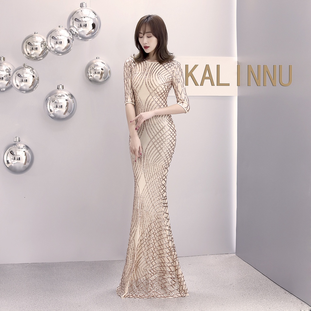 Đầm Đuôi Cá Dự Tiệc Thiết Kế Mới Đính Kim Sa Lấp Lánh Thời Trang Dành Cho Nữ