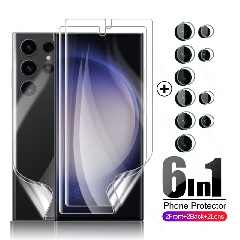 6In1 Camera Glass Front Back Hydrogel Film For Samsung Galaxy S23 Ultra Plus Screen Protector Not Glass S 23Ultra S23Ultra S23+
