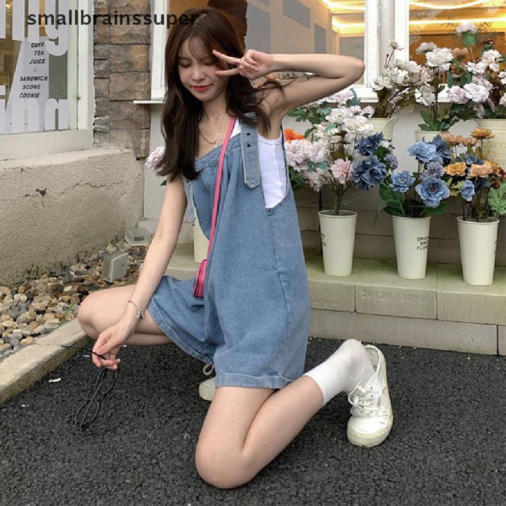 Áo liền quần Denim Ngắn Ống Rộng Thời Trang Mùa Hè Cho Nữ