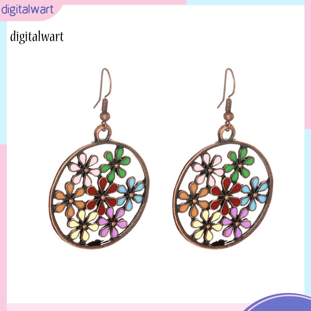 Kỹ Thuật Số| Bông Tai Dáng Dài Hình Tròn Họa Tiết Hoa Nhiều Màu Phong Cách Bohemian Thời Trang Cho Nữ