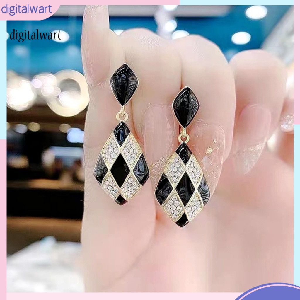 Kỹ Thuật Số| 1 Đôi Bông Tai Hình Thoi Đính Đá Màu Sắc Tương Phản Chống Dị Ứng Dành Cho Nữ