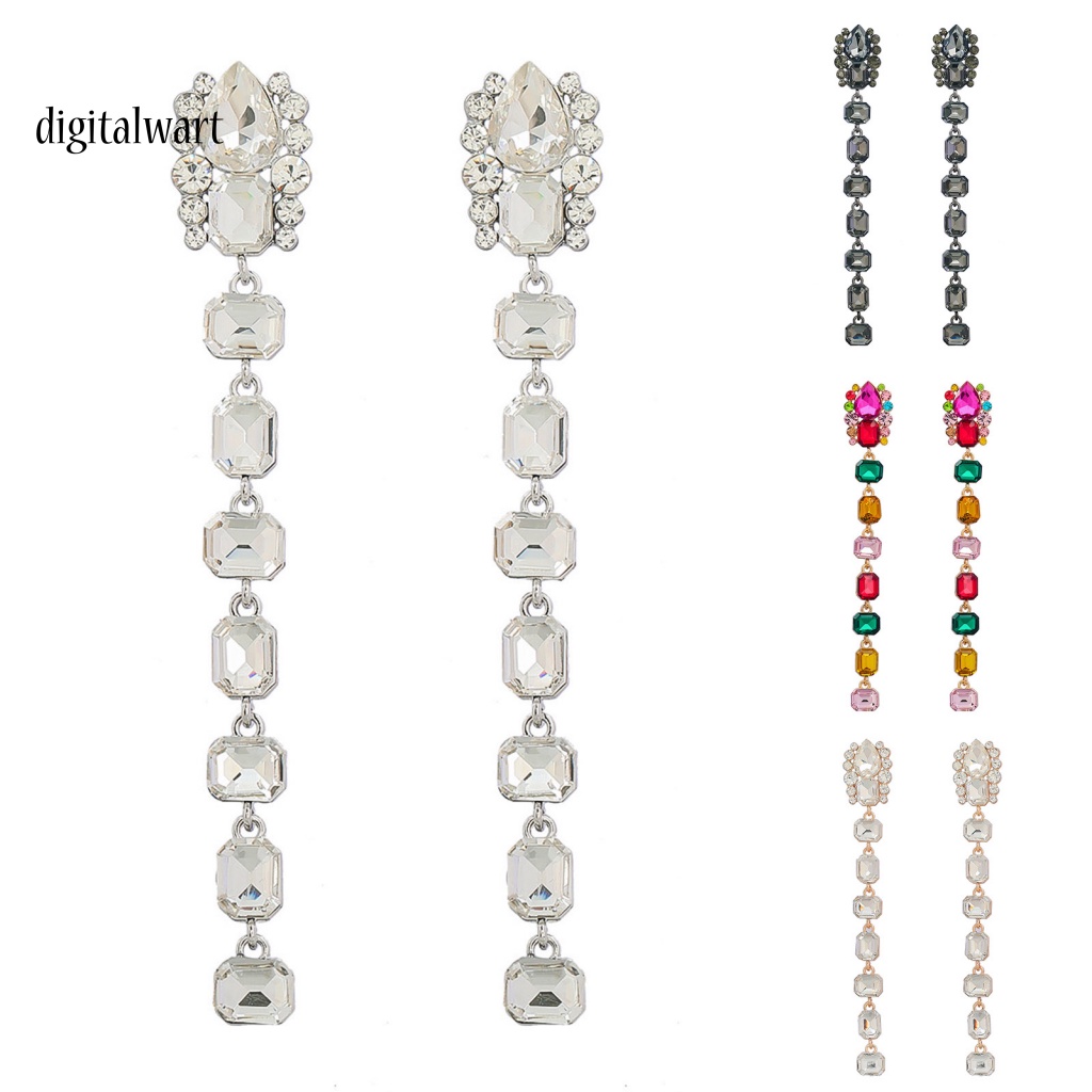 Kỹ Thuật Số| 1 Đôi Bông Tai Dáng Dài Đính Đá Nhiều Màu Sắc Hình Vuông Dùng Hàng Ngày