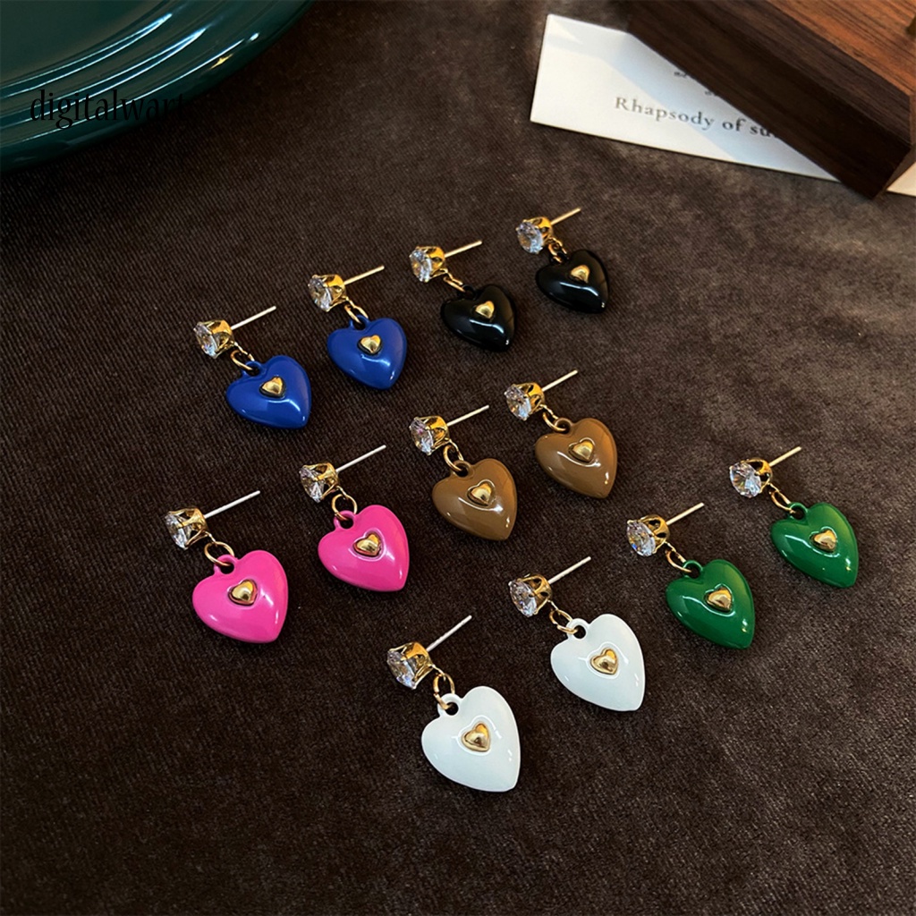 Kỹ Thuật Số| 1 Đôi Bông Tai Đính Đá Zircon Trái Tim Màu Sắc Tươi Sáng Dành Cho Nữ