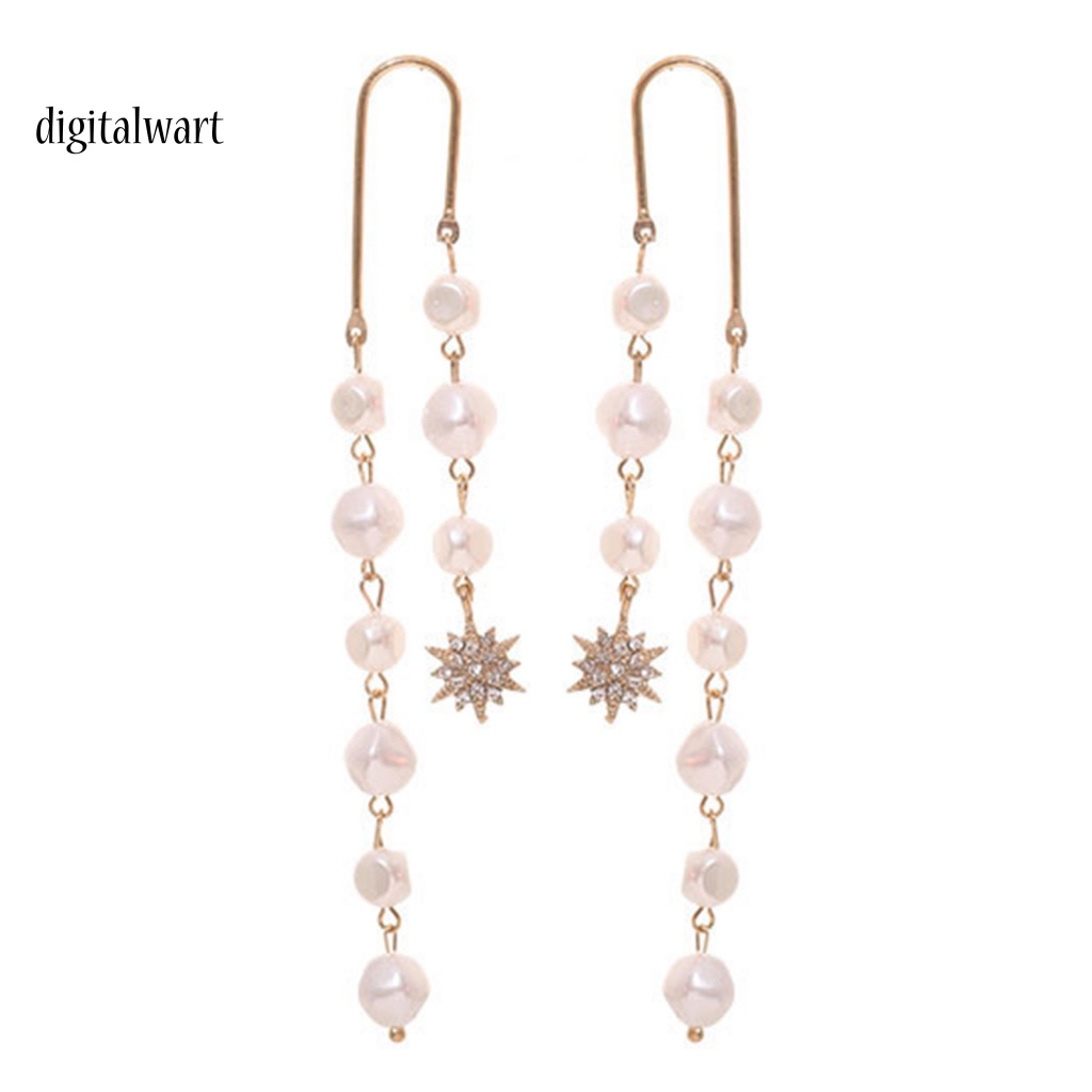 Kỹ Thuật Số| 1 Đôi Bông Tai Dài Đính Ngọc Trai Giả Lấp Lánh Dành Cho Nữ