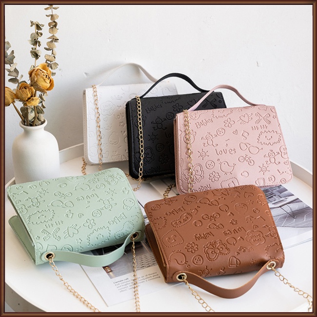 Túi Đeo Chéo Vai Bằng Da Nhân Tạo Màu Trơn Dập Nổi Họa Tiết Thời Trang Đa Năng Dành Cho Nữ