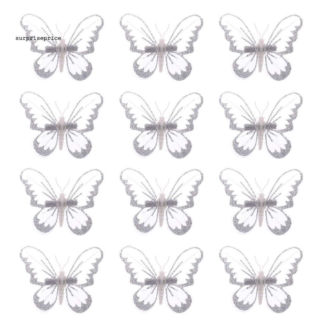 Set 12 Bươm Bướm 3D Có Kẹp Gắn Trang Trí Cây Thông Giáng Sinh