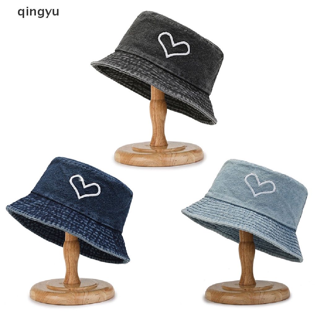 Nón Tai Bèo Denim Thêu Trái Tim Chống Gió Thời Trang Unisex