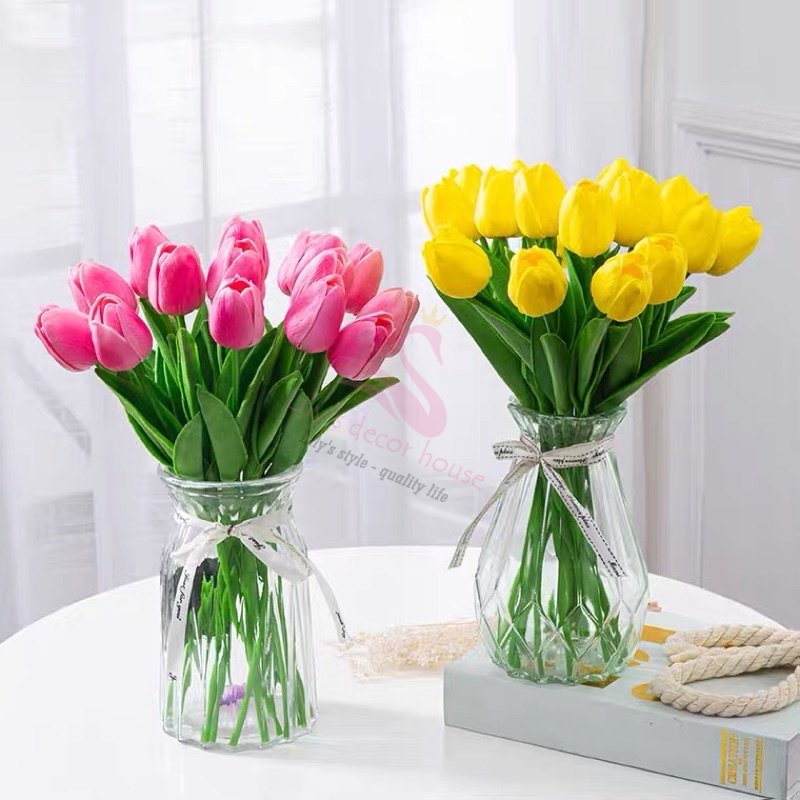 Hoa Tulip giả trang trí chất liệu cao su PU cao cấp 34cm -Lily's decor house