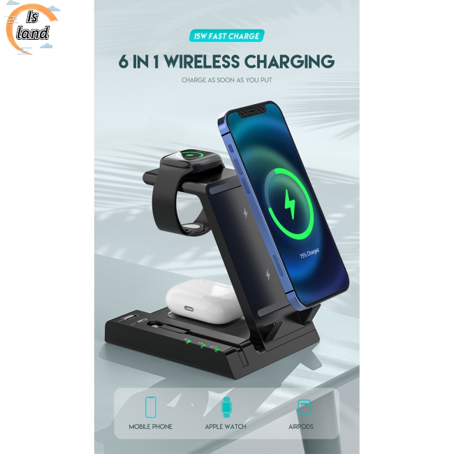Đế Sạc Nhanh Không Dây 3 Trong 1 15w Cho Điện Thoại Ios / Đồng Hồ / Tai Nghe
