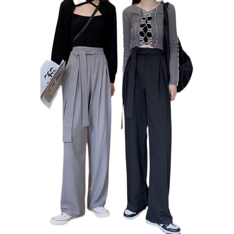 Quần Dài Ống Rộng Lưng Cao Cột Dây Phong Cách Cổ Điển Thời Trang Mùa Thu Cho Nữ