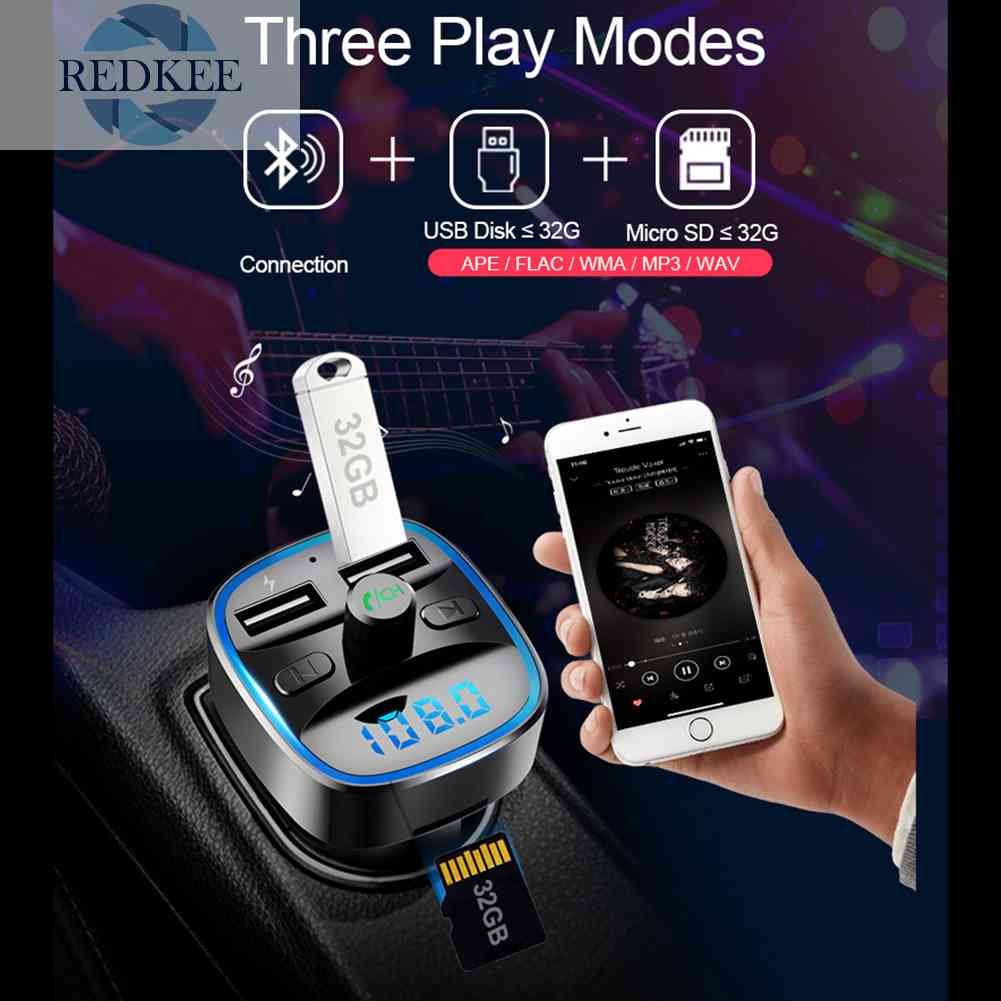 Máy Phát MP3 T25 Kết Nối Bluetooth 5.0 Kiêm Đài FM Sạc Nhanh Cổng USB Cho Xe Hơi