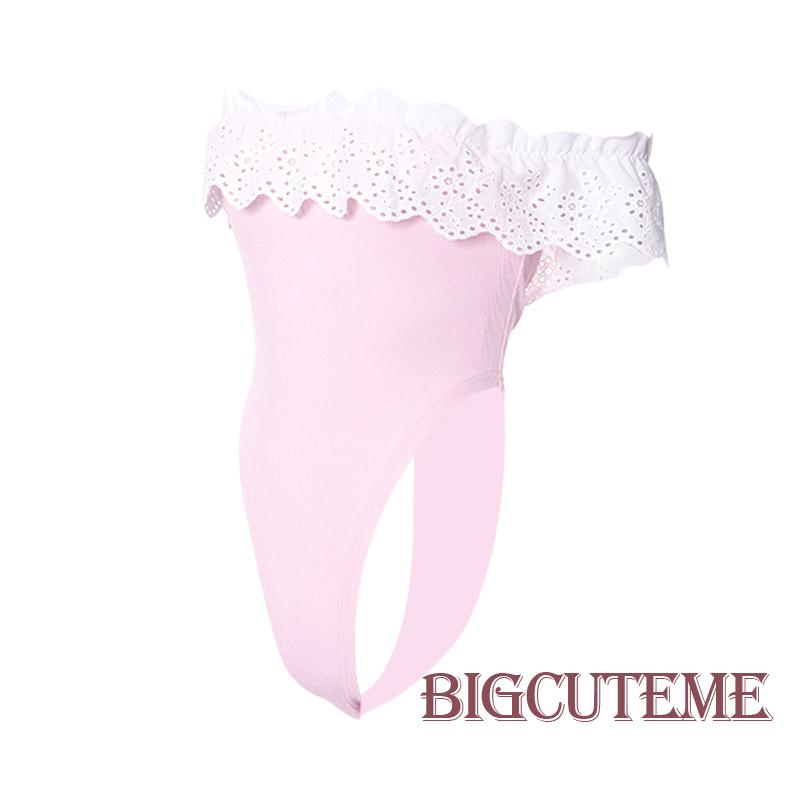 Bộ Áo Liền Quần Trễ Vai Phối Ren Nhún Bèo Thời Trang Mùa Hè Cho Nữ