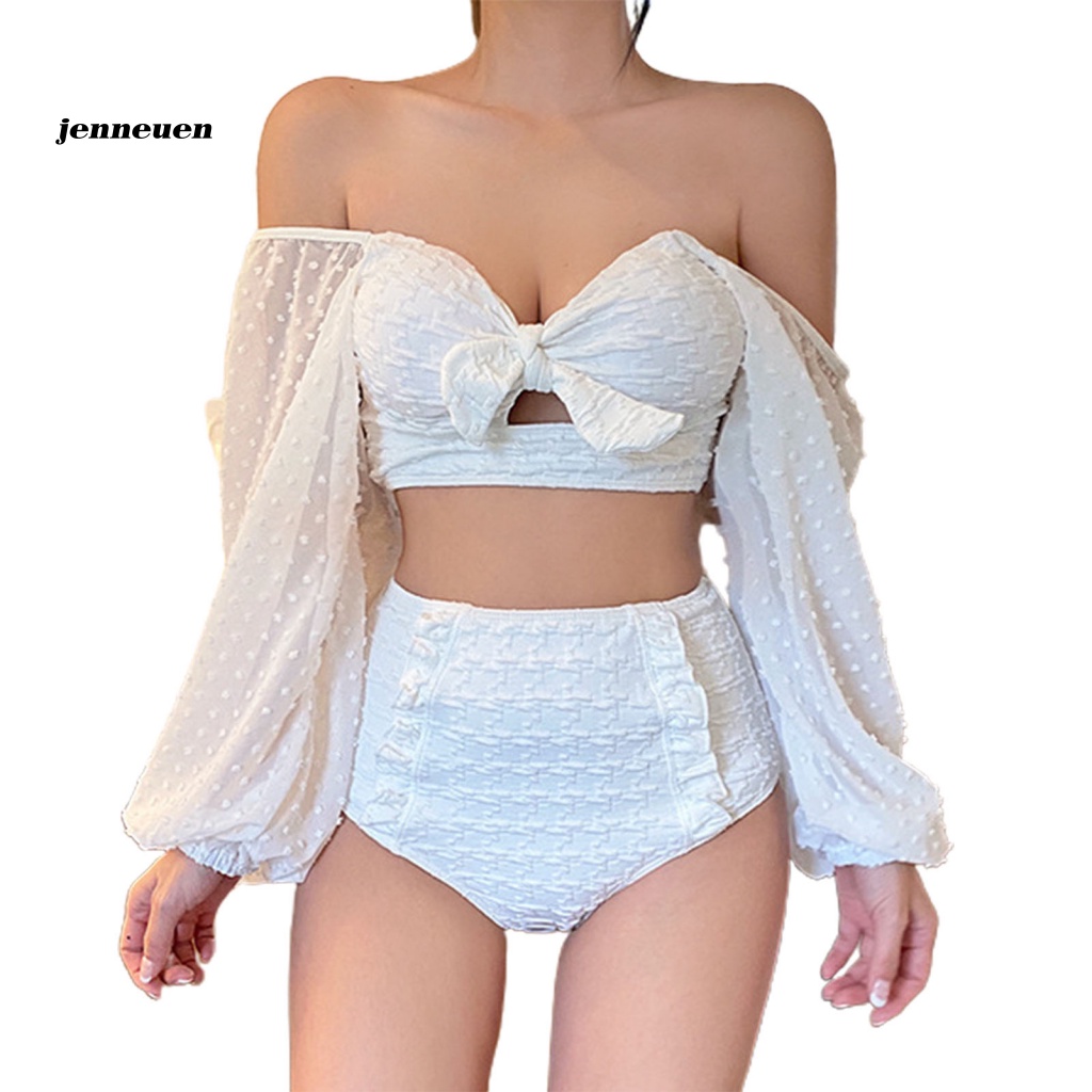 Bộ Bikini 2 Mảnh Màu Sắc Trơn Lưng Cao Gợi Cảm Cho Nữ