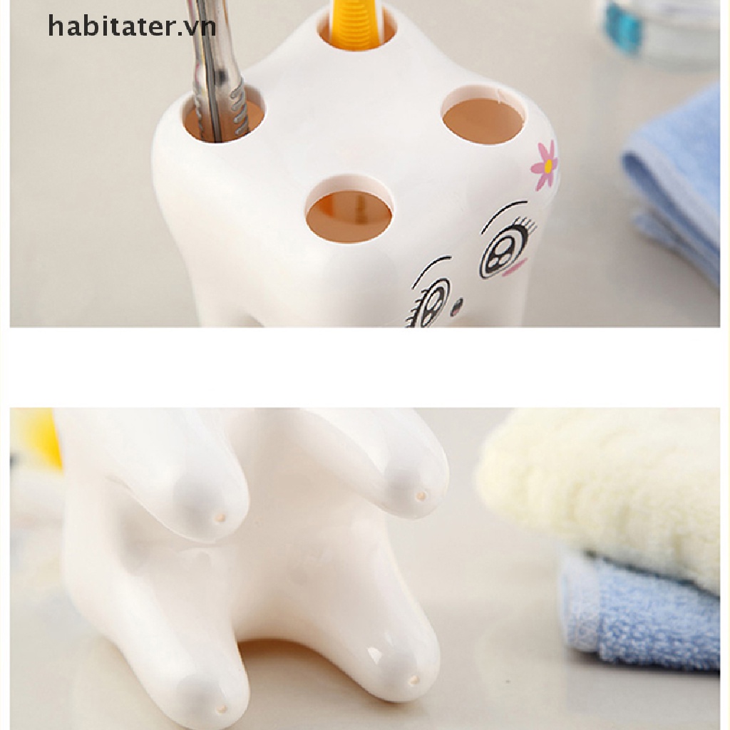 Giá Đỡ Bàn Chải Đánh Răng 4 Lỗ Hình Chiếc Răng Hoạt Hình Dành Cho Phòng Tắm