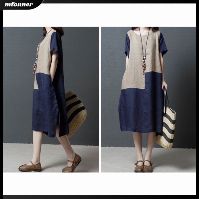 Đầm Tay Ngắn Dáng Rộng Màu Sắc Thời Trang Mùa Hè Thoải Mái Cho Nữ Có Size Lớn