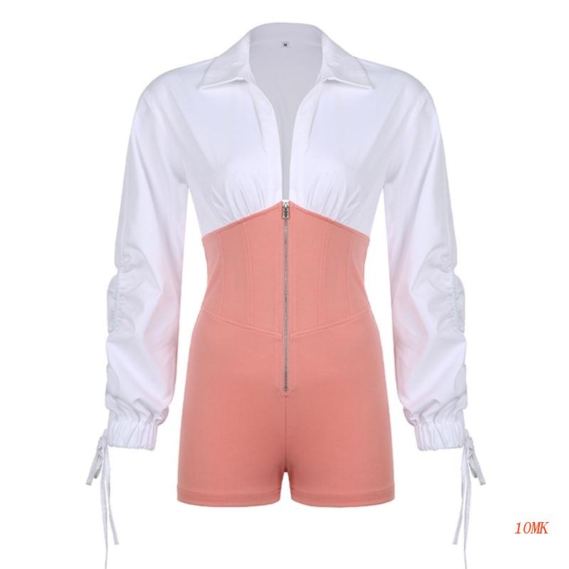 Bộ Áo Liền Quần Tay Phồng Ngắn Dáng Ôm Có Khóa Kéo Thời Trang Quyến Rũ Cho Nữ