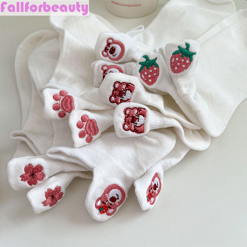 Fallforbeauty Đôi Vớ Cotton Thấm Hút Mồ Hôi Thoáng Khí In Họa Tiết Gấu Dâu Tây Phong Cách