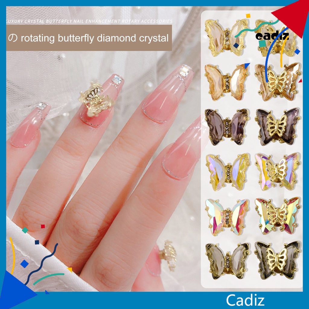 Phụ Kiện Trang Trí Móng Tay Nghệ Thuật Hình Bướm Xoay Được Lấp Lánh Xinh Xắn