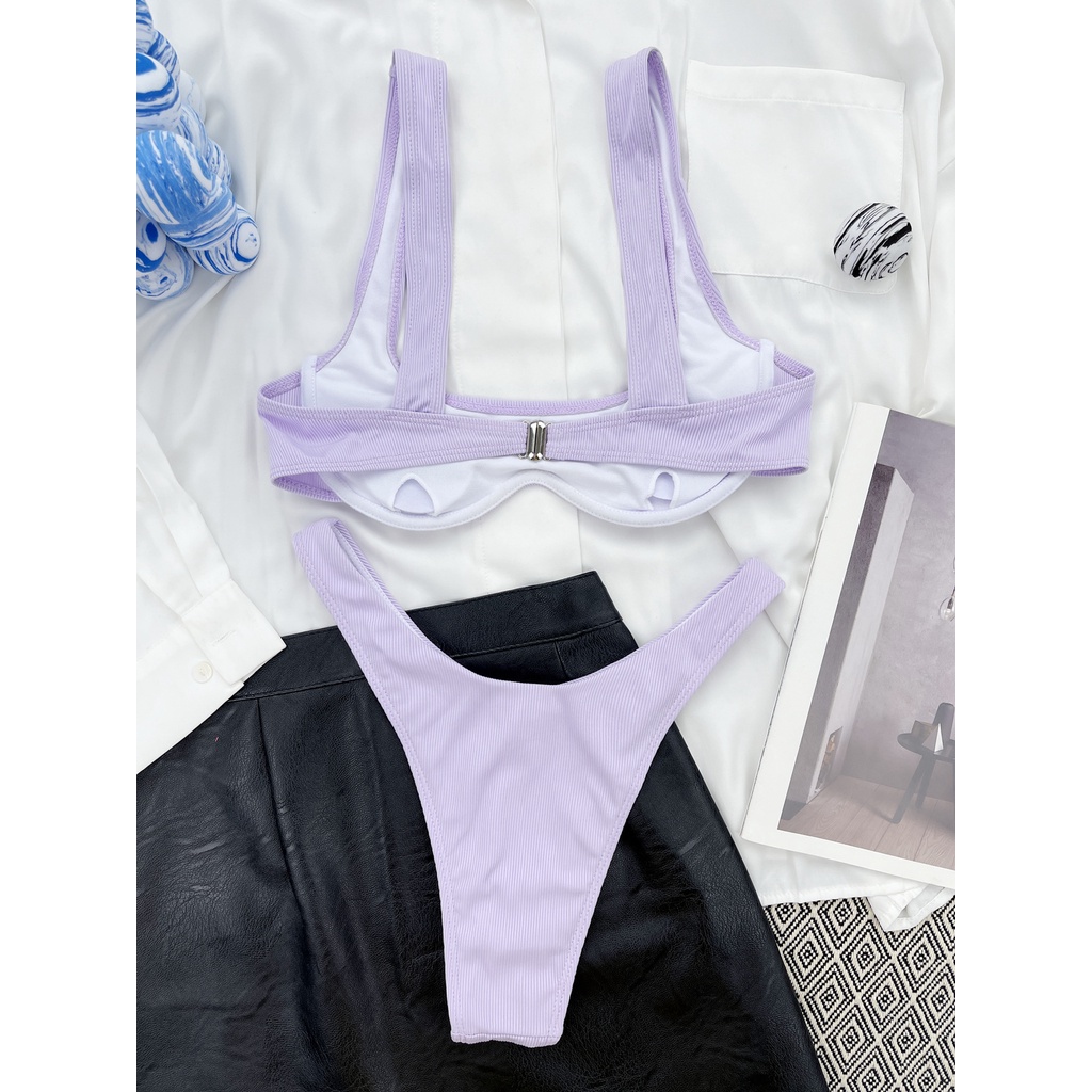 DUNEA Bộ Đồ Bơi Dệt Kim Có Vòng Thép Gợi Cảm Cho Nữ