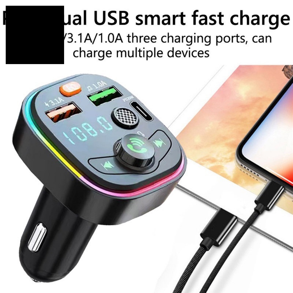 Tẩu Sạc paso Hai Cổng USB Type-c Kiêm Đài FM Cho Xe Hơi